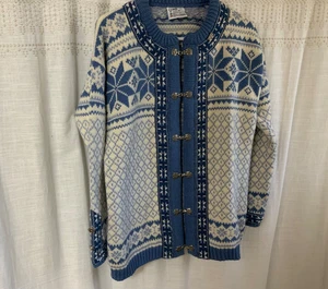 Vintage 90s VOSS Norway Pure New Wool Cardigan Sweater Nordic Metal Clasp Sz M - Picture 1 of 13