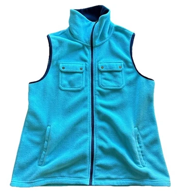 CHAPS 女式羊毛背心夹克 XL 码全拉链草皮蓝色口袋户外 — 第 1/4 张图片