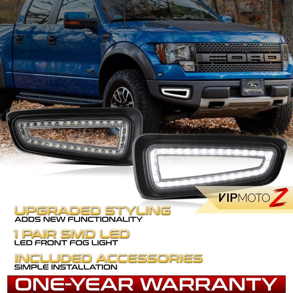 Full LED DRL Bumper Fog Light Bezel Pair Set For 2010-2014 Ford F150 Raptor Foto 1 de 4