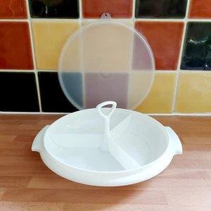 Vintage Tupperware Suzette Party Server With Lid / Handle White - Retro - Picture 1 of 20
