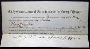 1862 HICKSVILLE TOWN OF OYSTER BAY LONG ISLAND NY NEGOZIO DI LIQUORI JAMES O'HARA - Foto 1 di 2