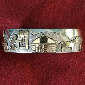 Navajo Russ Rockbridge Sterling Silver Cuff Bracelet Native American Storyteller - Picture 1 of 12