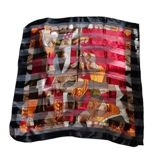 Vintage Womens Scarf Cubism Artsy Picasso Inspired Satin Chiffon Modern Art Red - Picture 1 of 4
