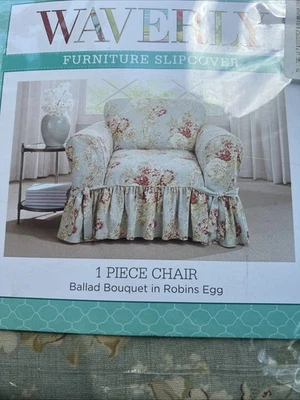 Waverly Slipcover T-Cushion Chair Ballad Bouquet/Robins Egg 32 X 43in - Image 1 of 3