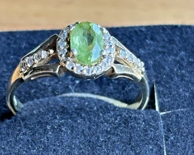 Ring Gr. 17 (54) Sterlingsilber 925 vergoldet, grünem Peridot + Zirkon - Bild 1 von 4