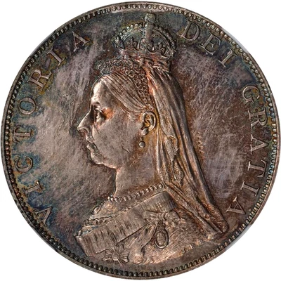 1887 Великобритания двойной флорин (4 шиллинга). NGC MS 61, KM-763 - Изображение 1 из 4