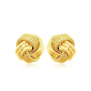 14k Yellow Gold Love Knot with Ridge Texture Earrings - Picture 1 of 4