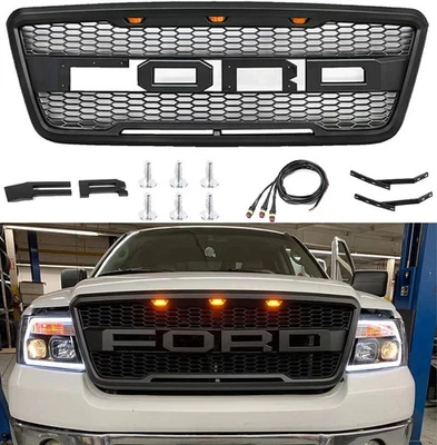 Parrilla de parachoques delantera negra con luces para F150 F-150 Raptor Style 2004-2008 Foto 1 de 4