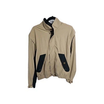 Footjoy 高尔夫夹克男式 S 米色全拉链纽扣 Dryjoys 可拆卸袖子 — 第 1/4 张图片