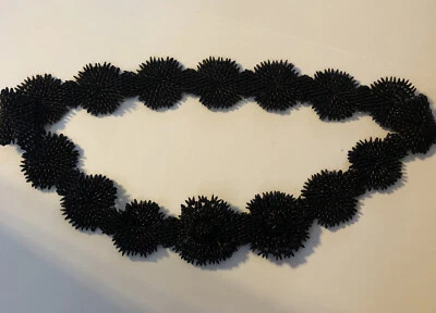 Vintage Handcrafted Ipil Apple Seed Belt Rosettes S M 30" Waist Boho Black 60s - Изображение 1 из 4