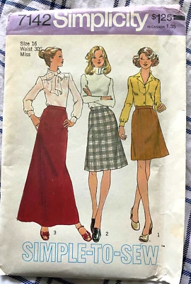 Vtg Simplicity Pattern 7142 ~ Misses’ Skirt in 3 Lengths ~ Size 16, Waist 30" 70 - Image 1 of 2