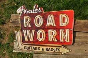 Fender Road Worn Embossed Tin Metal Sign - Guitars & Basses - Stratocaster Retro - Picture 1 of 6