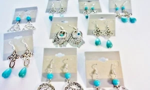 Jewelry Turquoise 9 Pairs of Celtic Knot With Beads & Silver Plate (Lot 2098) - Picture 1 of 7