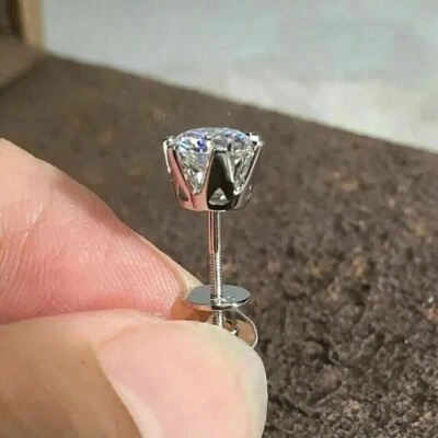 1.00Ct Round Cut lab Grown Diamond Men's Single Solitaire Stud Earrings 14K Gold - Image 1 of 4