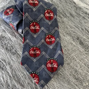 Vintage Coca-Cola 100% Silk Men's Necktie Blue & Red USA Made Tie - Picture 1 of 3
