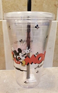 Disneyland 2018 Mickey Mouse Insulated Tumbler / Cup with Straw - Clear W/ Red - Picture 1 of 4