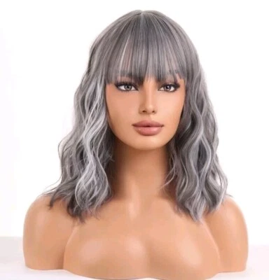 Peluca Balayage - Mezcla de cabello humano rubio platino plata gris gris multicolor Foto 1 de 4