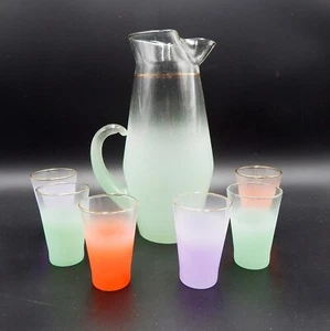 Juego de jarra de limonada de vidrio esmerilado Blendo jugo 7 piezas arco iris dorado MCM ombre - Imagen 1 de 16