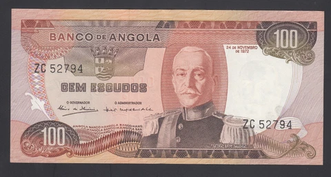 Angola 100 Escudos 1972 VF P. 101,  Banknotes, Circulated Cover