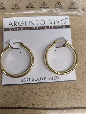 Argento Vivo 18K Plated Sterling Silver Flat Hoops 1" - Image 1 of 3