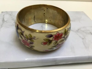 Brazalete Floral Bonito Grueso Amarillo Rojo Latón Esmalte Retro - Imagen 1 de 2