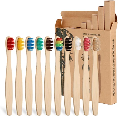 Yorgewd Children'S Bamboo Toothbrush 10 Pack Soft Bristles Biodegradable
