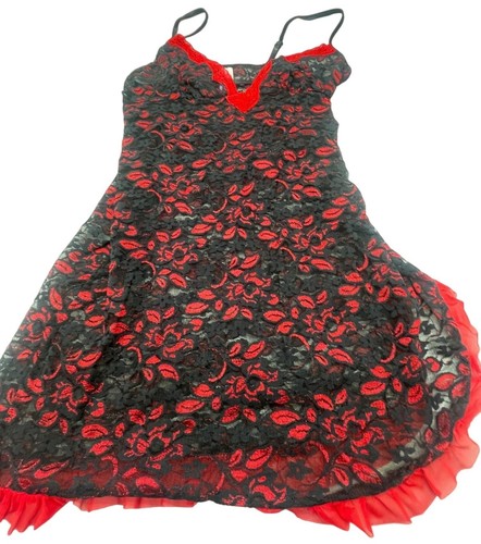 UNDERCOVER Camicia da notte Secret Treasures Lingerie rossa nera pizzo chemise nylon piccola LEGGI