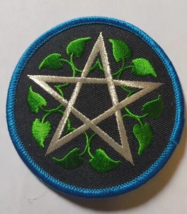 Embroidered Wicca Leafy Leaves 3" Pentagram Iron On Patch New - Picture 1 of 1