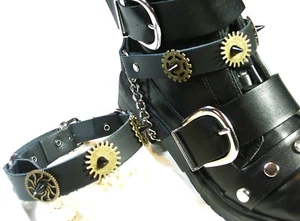 Pair Steampunk Boot Strap Black Brass Biker Rock Gothic Chain buckle Accessory - Picture 1 of 4