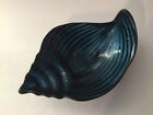 Blue Iridescent Flashed Glass Shell Shaped Soap Dish / Bowl  9” L x 6” W