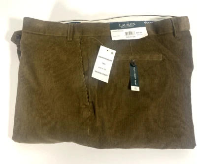 Lauren Ralph Lauren NUEVO con etiquetas Pantalones Delanteros Planos Pana Tostados Para Hombre Talla 42X32 Foto 1 de 4