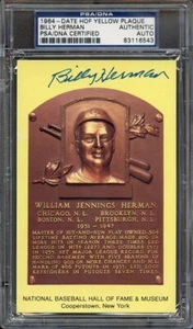 Billy Herman, Chicago Cubs — Hall of Fame Yellow Plaque Autographed — PSA/DNA - Picture 1 of 1