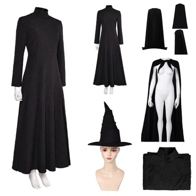 Bruja Elphaba Vestido Negro Sombrero Mago Elphaba Capa Disfraz Juegos con disfraces Traje de Halloween Foto 1 de 4