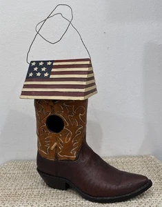 Birdhouse Cowboy Boot w/American Flag Roof Ceramic - Picture 1 of 4