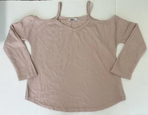 Styleword Women’s Tan Open Cold Shoulder V Neck Shirt Medium - Picture 1 of 10
