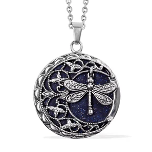 Blue Goldstone Dragonfly Necklace in Stainless Steel 20" 50 cts - Picture 1 of 7