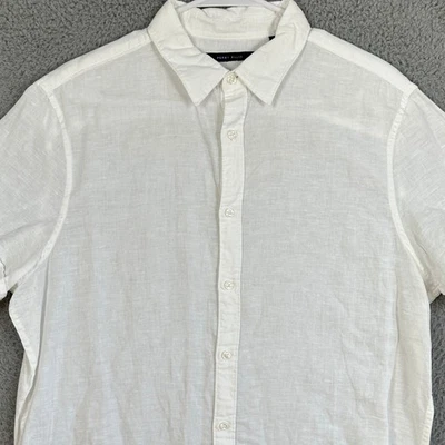 Perry Ellis Linen Blend Shirt Button Up Mens Large White Short Sleeve Casual - Image 1 of 4