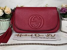 Authentic Gucci Soho Chain Red Pebbled Leather Shoulder Crossbody Handbag EUC