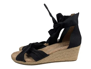 Ugg Australia Traci Espadrille Ankle Bow Wedge Shoes Black Size 9 Resort Beach - Picture 1 of 14