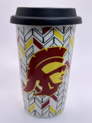 USC Trojans Ceramic Double Wall Travel Tumbler & Lid American Team Sports 12 oz Cover
