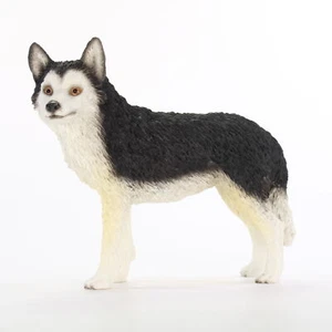 Husky Figurine Hand Painted Collectible Statue Black/White Brown Eye - Picture 1 of 1
