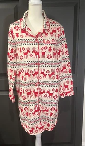 HANNA ANDERSSON Holiday Reindeer Fair Isle Flannel Sleep Shirt Nightgown Medium - Picture 1 of 12