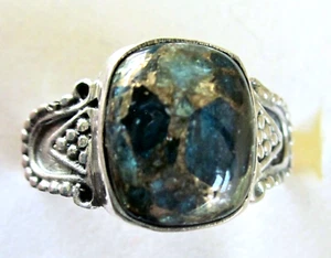 Blue Apatite Matrix Artisan Ring / size 11 / 925 Sterling Silver, 6.6ct  4.6g - Picture 1 of 5