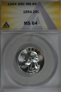 1954  .25   ANACS   MS 64    Washington Quarter, Silver 25 Cents (0.25) - Picture 1 of 2