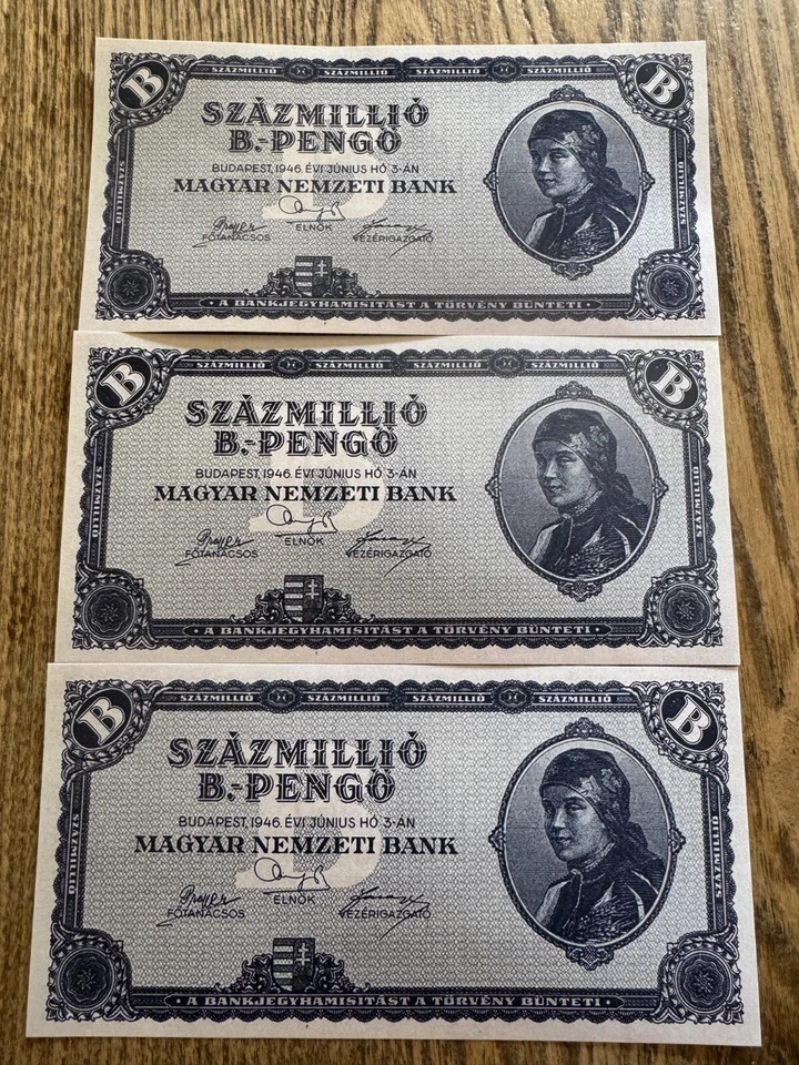 LOT OF 3, 🇭🇺 HUNGARIAN 100 QUINTILLION, 1946 B-PENGO P-131 - UNCIRCULATED 🇭🇺 - Image 1 of 4