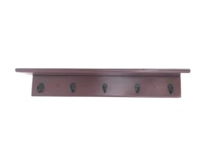 WOLTU MDF Wood Wall Mount 5 Black Hooks Dark Brown Shelf Size 60x11cm NWB NEW - Picture 1 of 6