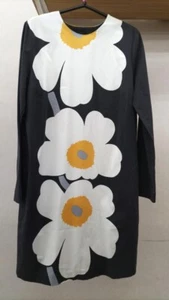 Marimekko Long Sleeve Women's Dress One Piece Big Floral Black White Size 36 JP - Picture 1 of 8