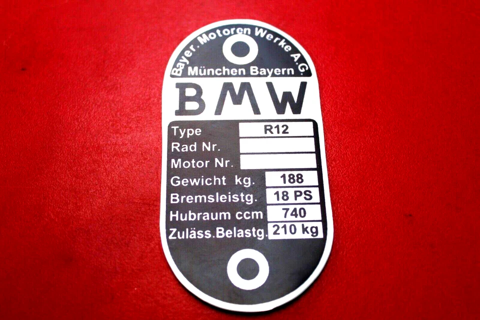 Placa de identificación de aluminio BMW R12 Foto 1 de 1
