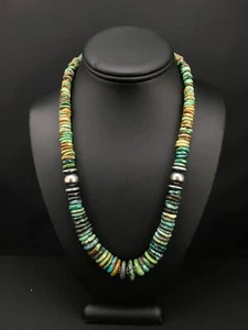 Green Turquoise Graduated Southwestern Navajo Sterling Silver Necklace 21" 4802 - Picture 1 of 12
