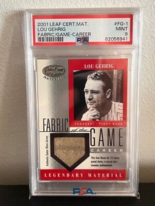 2001 LEAF CERTIFIED MATERIALS LOU GEHRIG GAME USED JERSEY PIN STRIPE 17/23 PSA 9